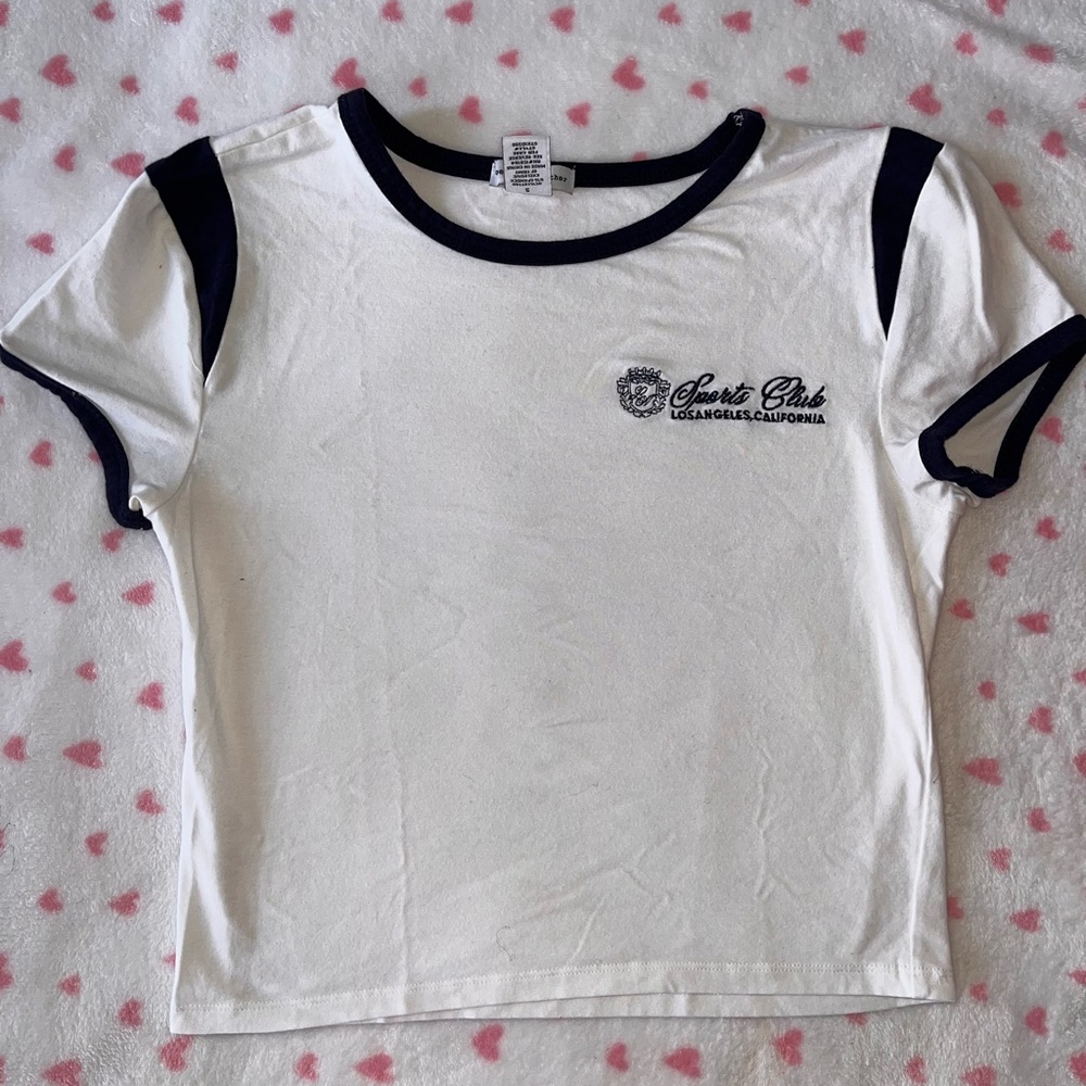 White & Navy Cropped Tee - Sports Club